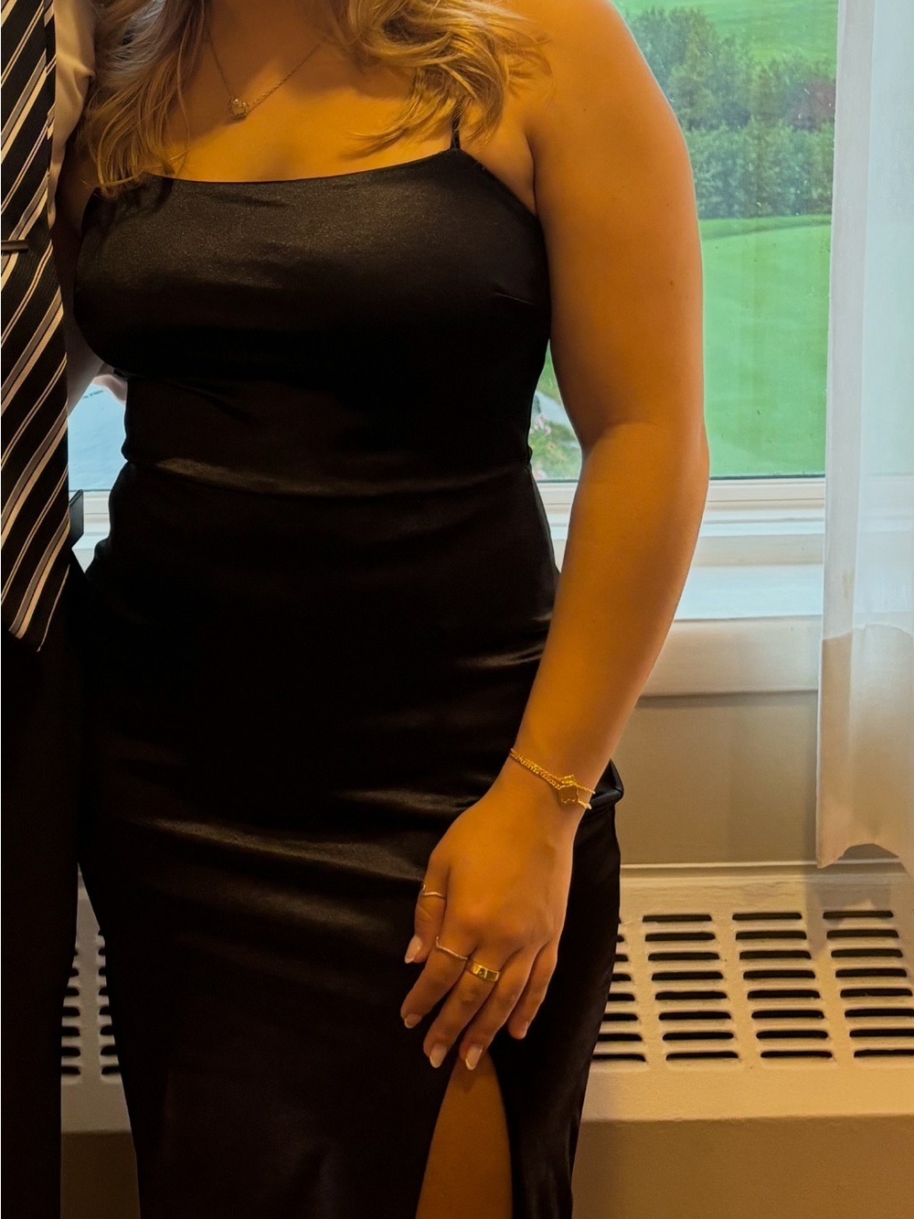 LULUS black silk dress with Side Slit